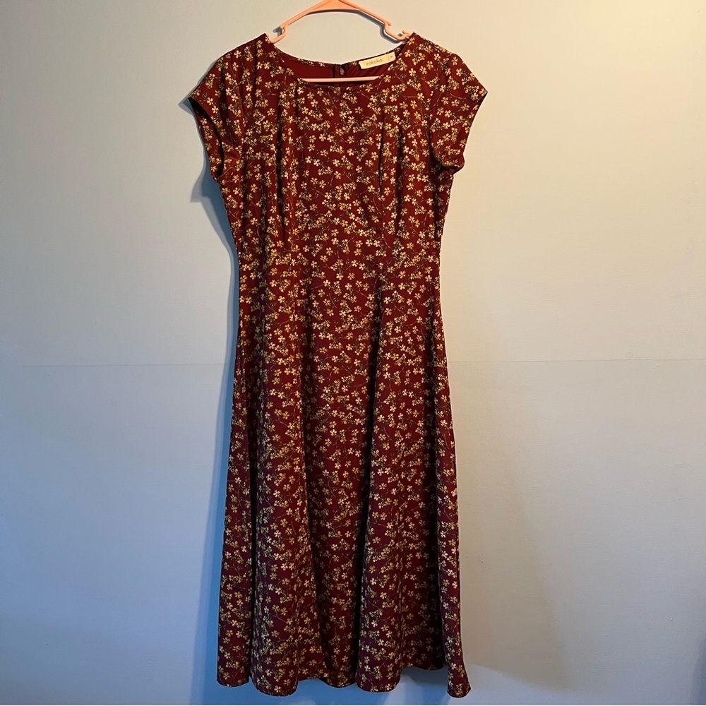 Rokoko A-line Midi Dress with Flutter Cap Sleeves. Grandmacore. Cottagecore.